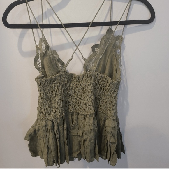 NEW $68. Free People Strappy Ruffle Olive Green Cami Top Women’s Size L  NWT - Picture 5 of 9